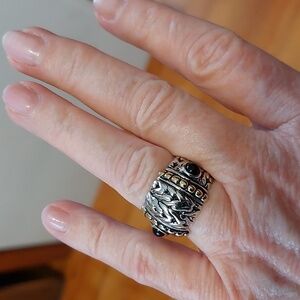 Chunky Bali Style Silver-Tone Ring | Gothic Boho Statement | Size 5.5